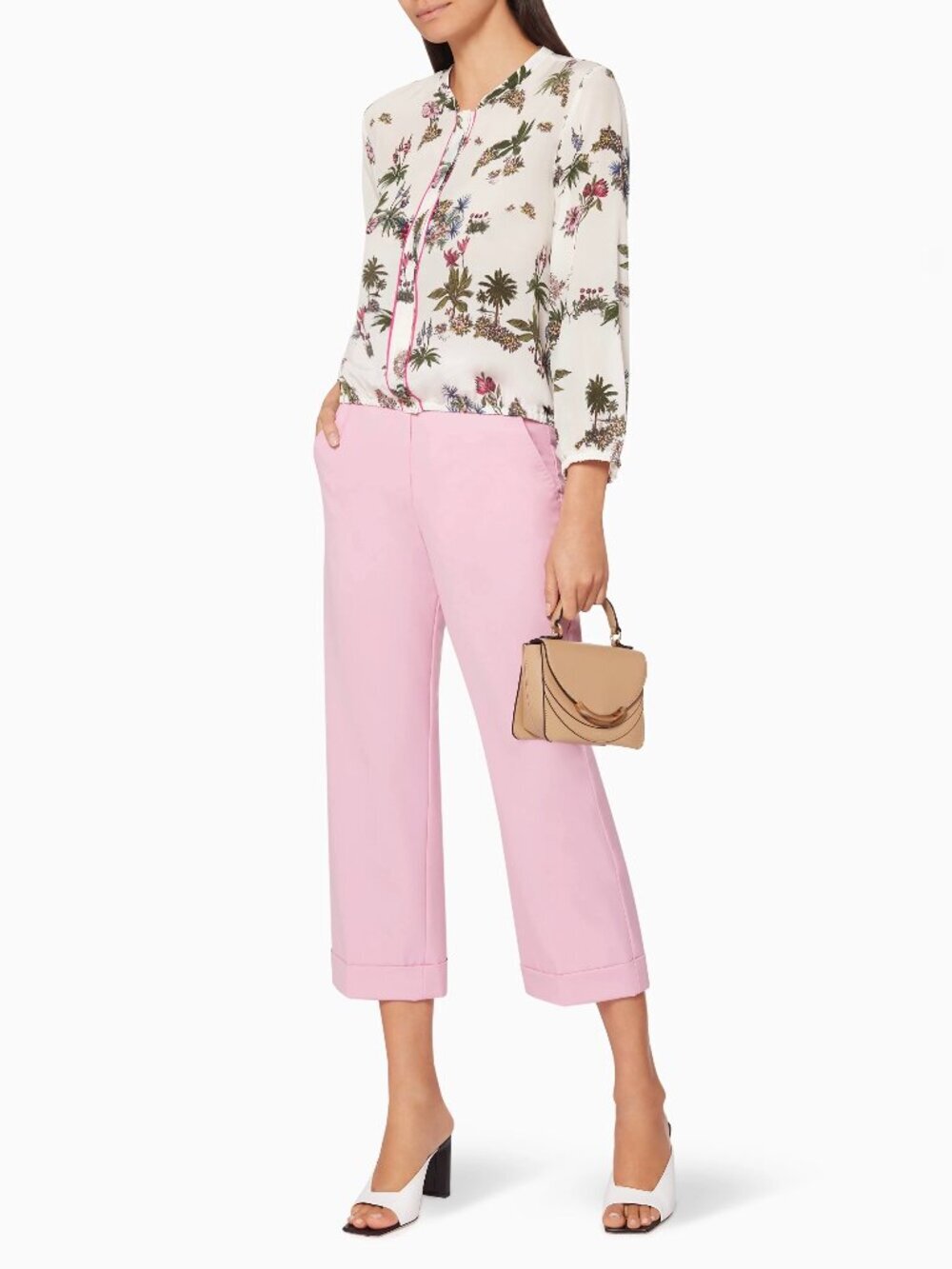 MARELLA Nilla Light Pink Cuffed Cropped Straight Leg Trouser Pants, Size 6